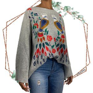 NWT loft embroidered floral peacock sweater XL